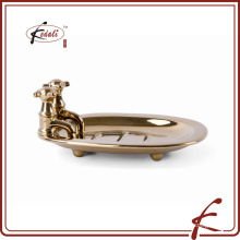 Gold plated faucet shape ceramic bathroom soap dish